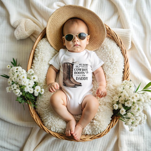 My Hero Wears Cowboy Boots Baby Bodysuit (Creator Uploaded)