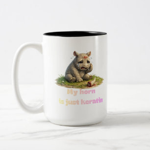 My Horn Is Just Keratin – Broken Horn Rhino Wildli Two-Tone Coffee Mug