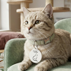 My House My Rules Funny Cat Pet Tag Personalised R