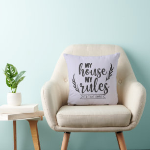 My house my rules word art funny cushion