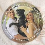 My Humans Are Getting Married Custom Dog Photo  Round Paper Coaster<br><div class="desc">Celebrate your engagement and give unique dog wedding save the dates with these custom photo, and personalised 'My Humans Are Getting Married" wedding save the date coaster. This custom photo wedding coaster is perfect for engagement party favours, and an alternative to dog save the date cards. Customise with your favourite...</div>