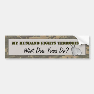 My Husband Fights Terrorism Camouflage Bumper Sticker