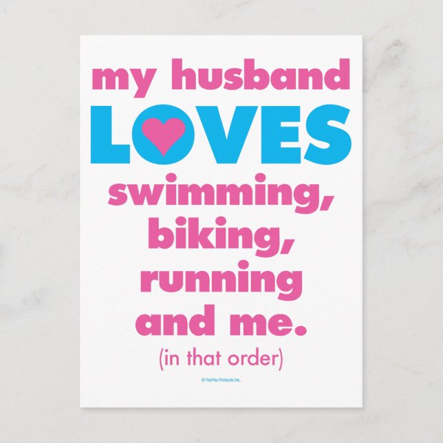My Husband Loves Triathlons (Text Only) Postcard (Front)