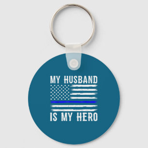 My husband my hero thin blue line police officer w key ring