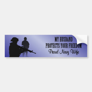 My Husband Protects Your Freedom (Navy Wife) Bumper Sticker
