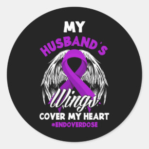 My Husband's Wings Cover My Heart End Overdose Classic Round Sticker