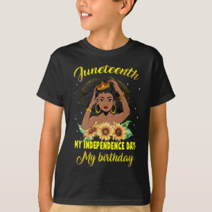 My Independence Day My Birthday Black Queen Girls  T-Shirt