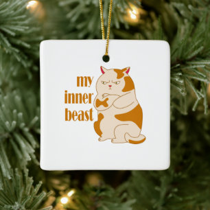 My inner beast lazy fat cat motivational quote ceramic ornament