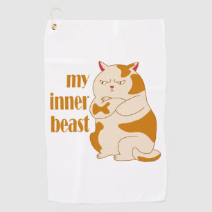 My inner beast lazy fat cat motivational quote golf towel