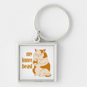 My inner beast lazy fat cat motivational quote key ring