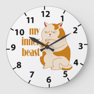 My inner beast lazy fat cat motivational quote large clock