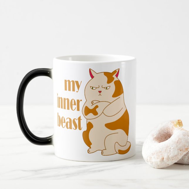 My inner beast lazy fat cat motivational quote magic mug (With Donut)