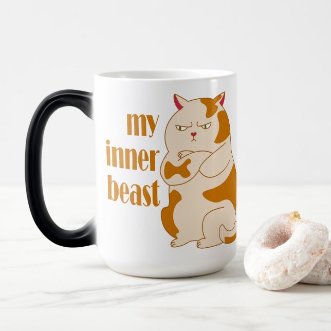 My inner beast lazy fat cat motivational quote magic mug (With Donut)
