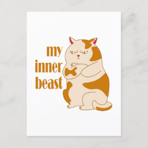 My inner beast lazy fat cat motivational quote postcard