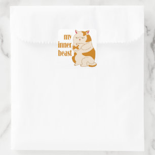 My inner beast lazy fat cat motivational quote square sticker