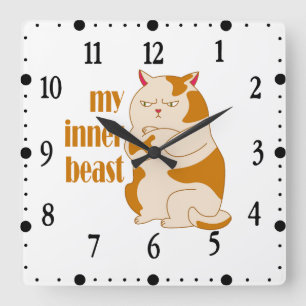 My inner beast lazy fat cat motivational quote square wall clock