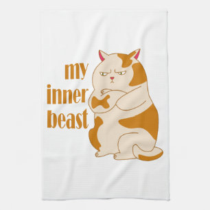 My inner beast lazy fat cat motivational quote tea towel