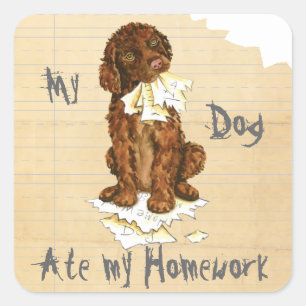 My Irish Water Spaniel Ate My Homework Square Sticker