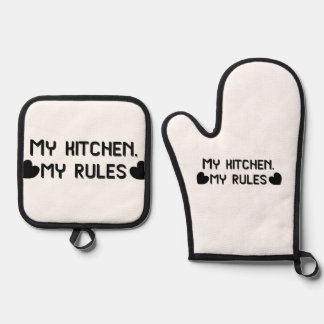 My kitchen my rules funny oven mitt & pot holder set