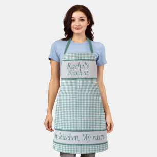 My Kitchen My Rules Green Plaid Personalised Apron