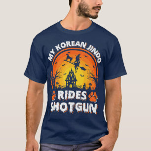 My Korean Jindo Dog Ride Witch Shot Halloween T-Shirt