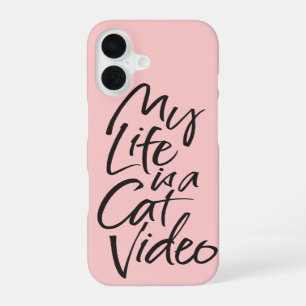 My Life is a Cat Video Black Lettering Blush Pink iPhone 16 Case