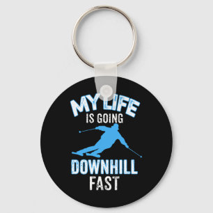 My Life Is Going Downhill Fast T Shirt - Skiing Lo Key Ring