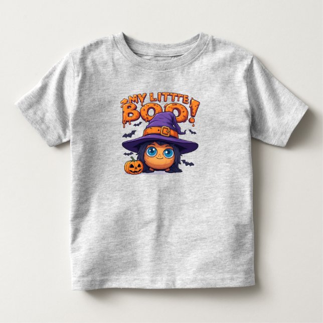My Little Boo Cute Halloween Ghost in Witch Hat Toddler T-Shirt (Front)