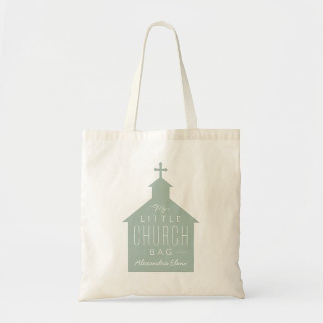 My little church bag cute green personalised tote (Front)