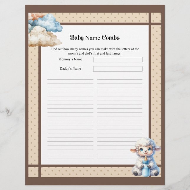 My Little Lamb_  Baby Name Combo Shower game Custom Letterhead (Front)