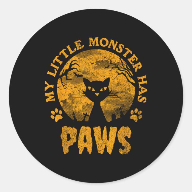 My Little Monster Has Paws Spooky Cat  Classic Round Sticker (Front)