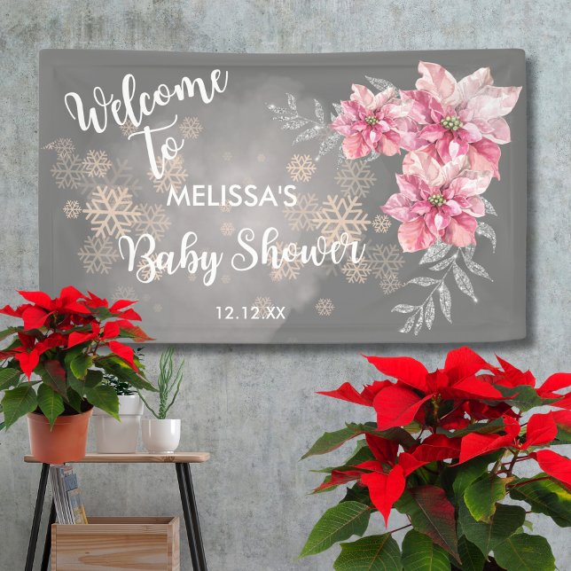 My Little Snowflake Pink Poinsettia Welcome Banner (Creator Uploaded)