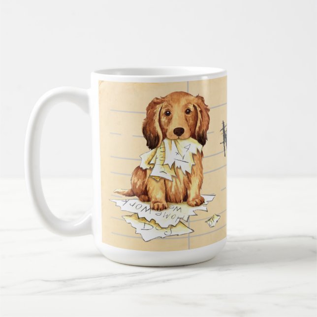 My Longhaired Dachshund Ate my Homework Coffee Mug (Left)