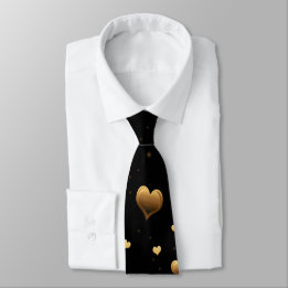 My Love Elegant Gold Hearts on Black Tie
