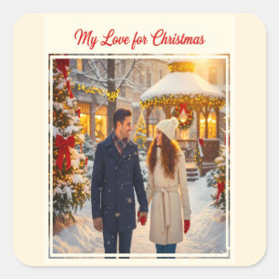 MY LOVE FOR CHRISTMAS MAN AND WOMAN SCENE TOGETHER SQUARE STICKER