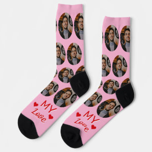 My Love Husband's Photo For Wife Pink Red Socks