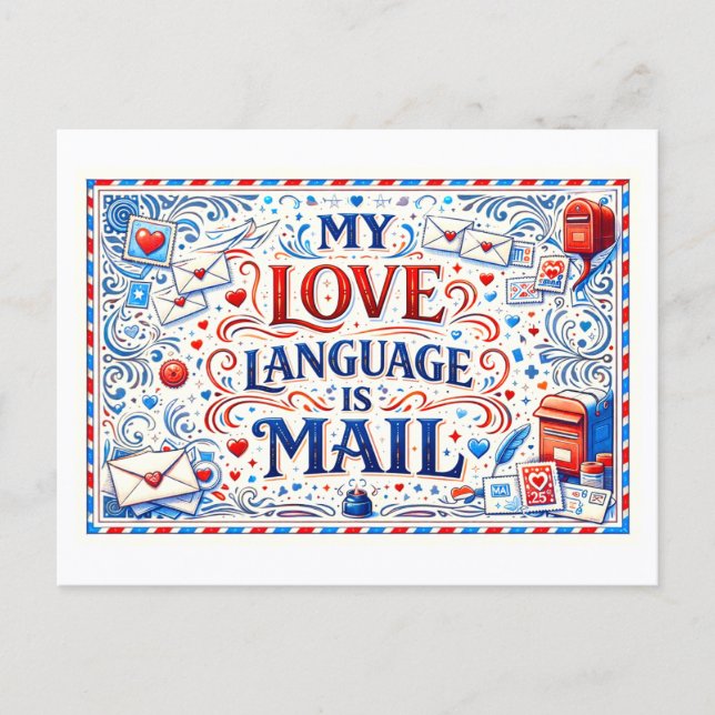 "My Love Language Is Mail" Postcard (Front)