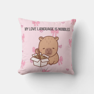 My Love Language Is Noodles   Kawaii Capybara Deco Cushion