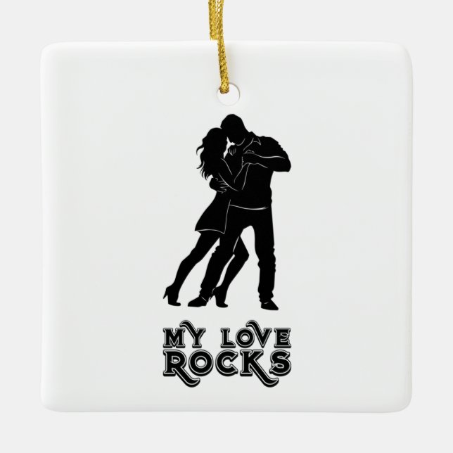 My Love Rocks - Dancing Couple Ceramic Ornament (Front)