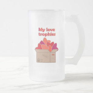 My love trophies in box full of Valentines hearts Frosted Glass Beer Mug
