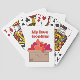 My love trophies in box full of Valentines hearts Playing Cards