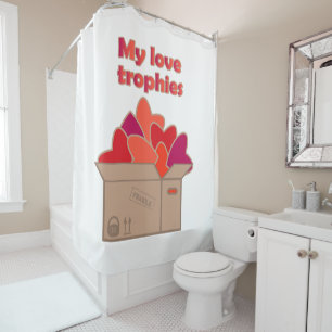 My love trophies in box full of Valentines hearts Shower Curtain
