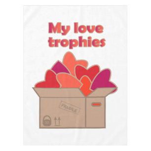 My love trophies in box full of Valentines hearts Tablecloth