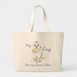My Maltese Ate My Lesson Plan Large Tote Bag