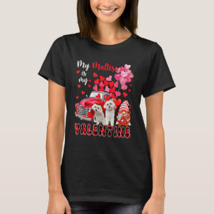 My Maltese Is My Valentine Two Dogs With Gnome Pic T-Shirt