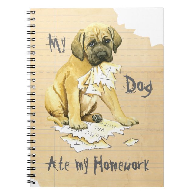 My Mastiff Ate My Homework Spiral Notebook (Front)