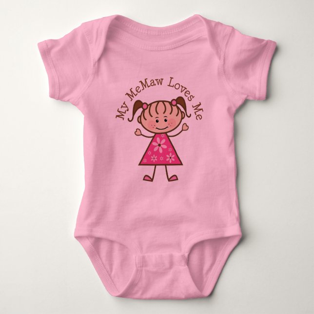 My Memaw Loves Me Stick Figure Baby Bodysuit (Front)