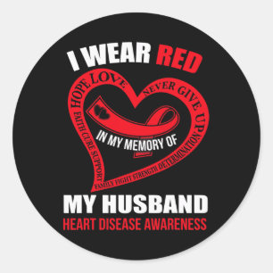 My Memory Of My Husband Heart Disease Awareness Classic Round Sticker