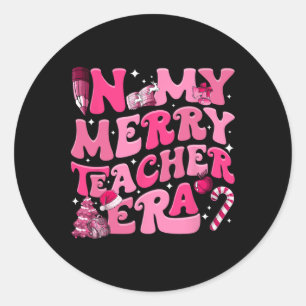 My Merry Teacher Era Retro Groovy Teacher Christma Classic Round Sticker
