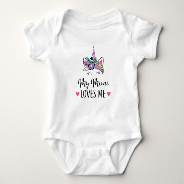 My Mimi Loves Me Granddaughter Unicorn Baby Bodysuit (Front)